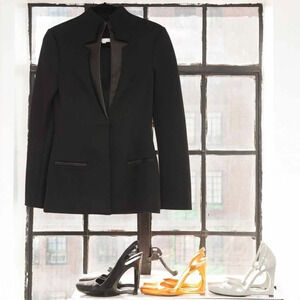 Cushnie Et Ochs • Black Leather Silk Blend Suit Jacket Blazer